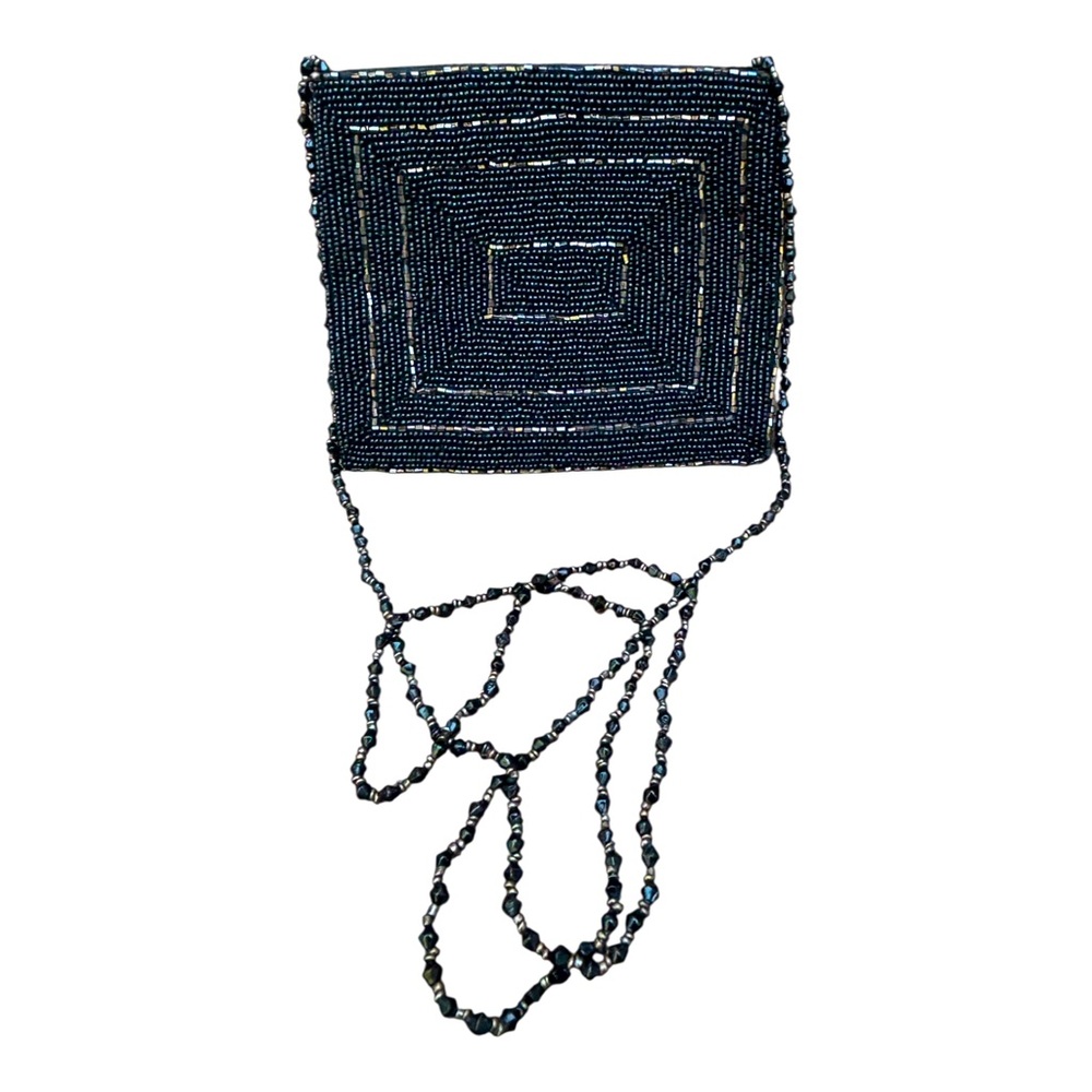 Moyna Small Beaded Crossbody Evening Bag in Black & Antique Pewter, Moyna Purse